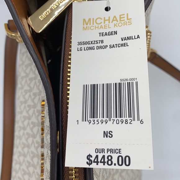 MICHAEL KORS TEAGEN LG LONG DROP SATCHEL VANILLA - Picture 16 of 16